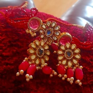 Beautiful  Gold Foil  Pink Kundan Set